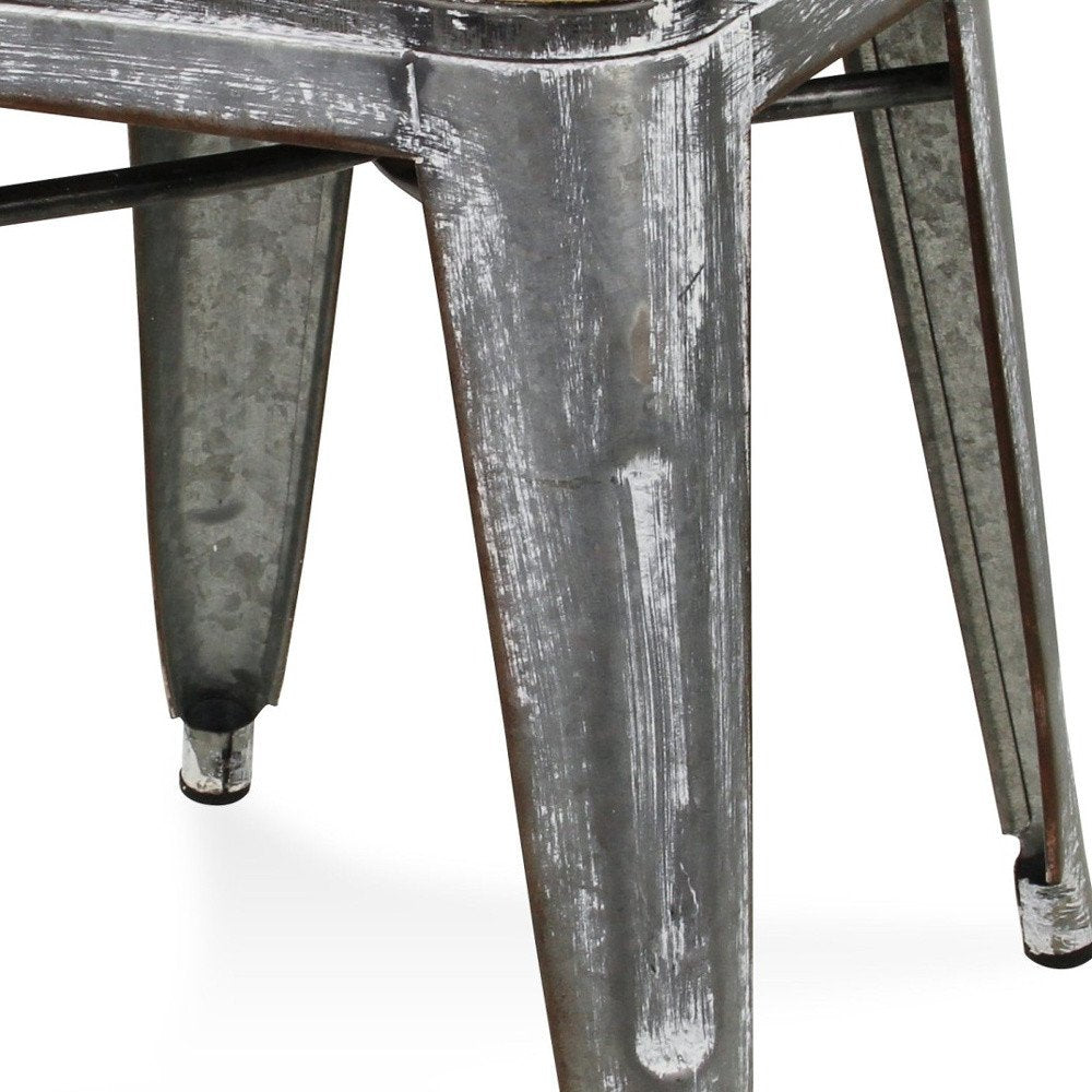 18" Brown And Gray Solid Wood And Steel Backless Bar Chair