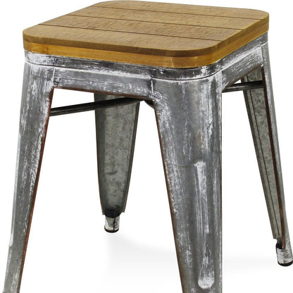 18" Brown And Gray Solid Wood And Steel Backless Bar Chair