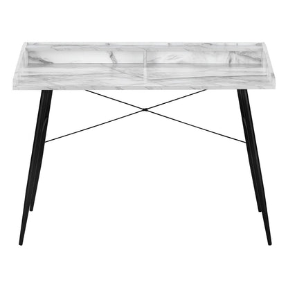 47" White and Black Faux Marble Wood and Iron Parsons Writing Desk