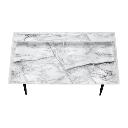 47" White and Black Faux Marble Wood and Iron Parsons Writing Desk