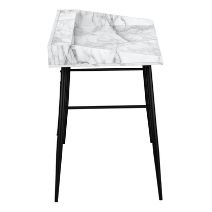 47" White and Black Faux Marble Wood and Iron Parsons Writing Desk