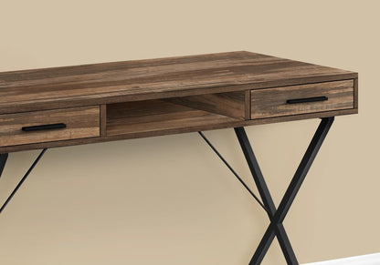 42" Brown and Black Wood and Metal x-Shape Computer Desk With Two Drawers