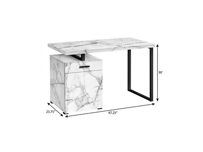 47" White and Black Wood and Metal Sled Computer Desk