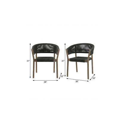 Set of Two 26" Black and Natural Wood Solid Wood Outdoor Dining Chair