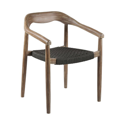 Set of Two 22" Black and Natural Wood Solid Wood Outdoor Dining Chairs
