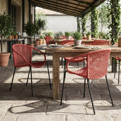 Set of Two 25" Red Metal Outdoor Dining Chair