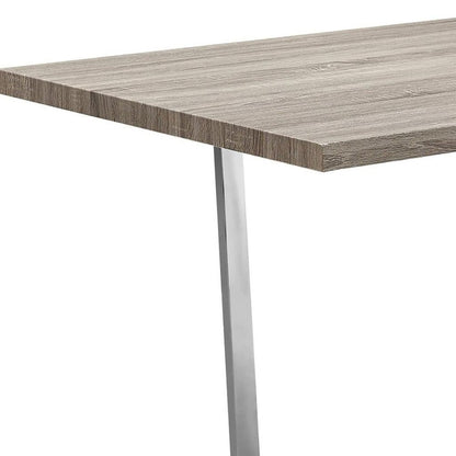 59" Taupe And Silver Solid Wood And Metal Sled Base Dining Table