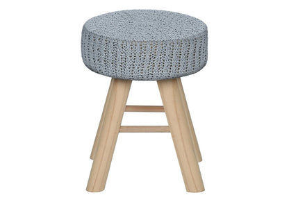 12" Gray Fabric and Natural Round Ottoman