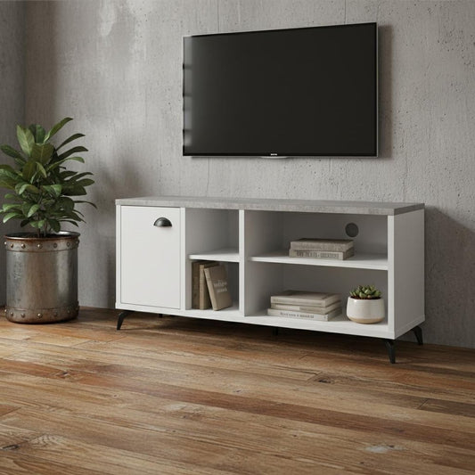 47" Gray And White Wood Enclosed and Open Storage TV Stand