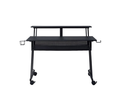 47" Black Wood and Metal Rolling Computer Desk