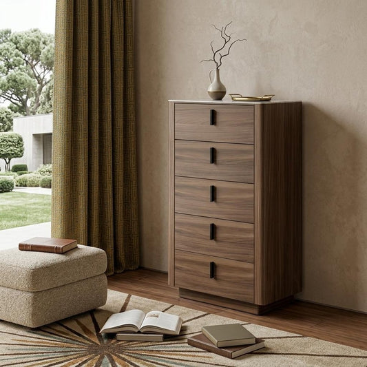 28" Black And White Wood Five Drawer Dresser