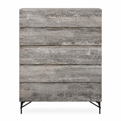 33" Black And Gray Wood Five Drawer Dresser