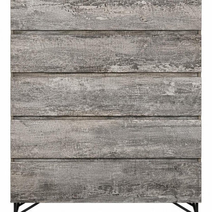 33" Black And Gray Wood Five Drawer Dresser