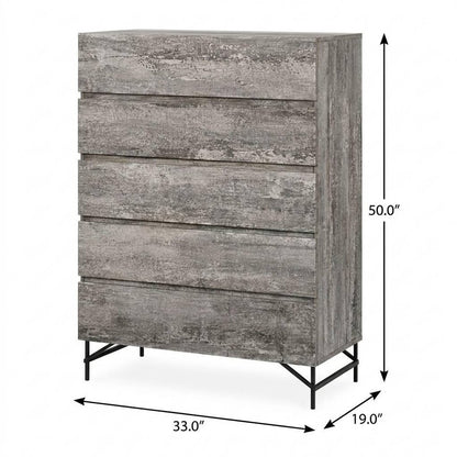 33" Black And Gray Wood Five Drawer Dresser