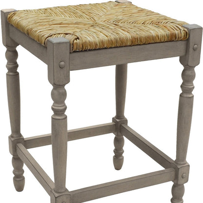 24" Natural And Gray Rush And Solid Wood Backless Counter Height Bar Chair