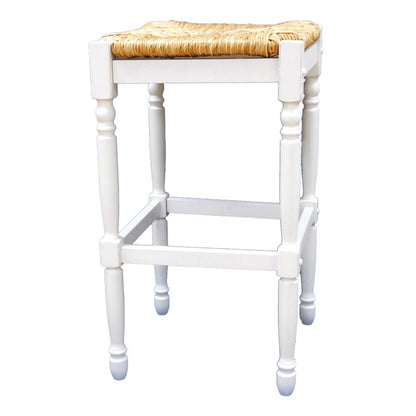 29" Natural And Antiqued White Rush And Solid Wood Backless Bar Height Bar Chair