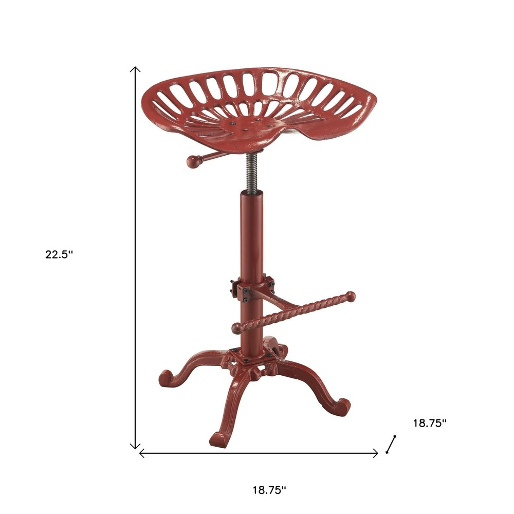 Red Iron Backless Adjustable Height Bar Chair