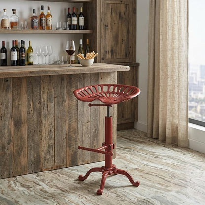Red Iron Backless Adjustable Height Bar Chair
