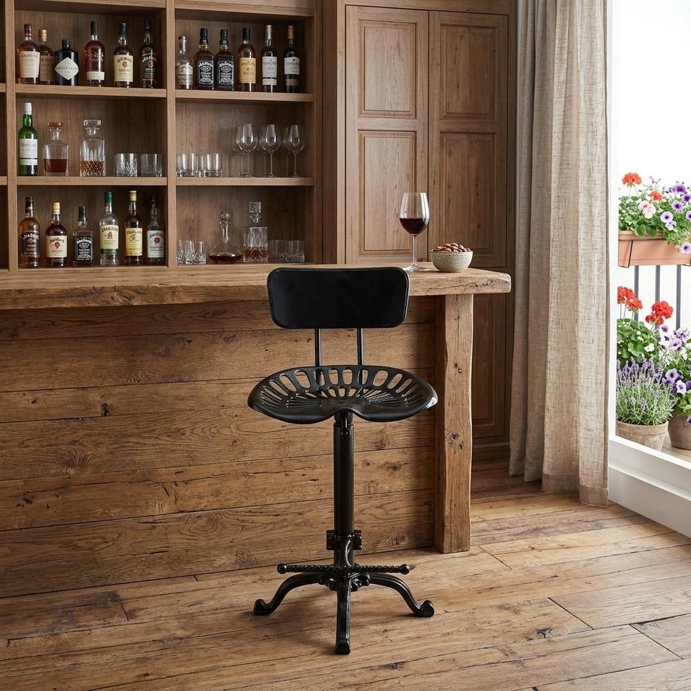Black Iron Low Back Bar Height Bar Chair