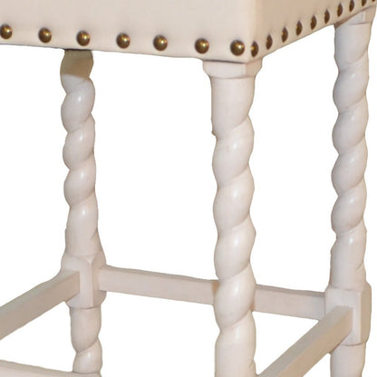 24" Cream And White Fabric And Solid Wood Backless Counter Height Bar Chair