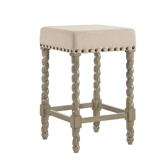 24" Cream And Gray Fabric And Solid Wood Backless Counter Height Bar Chair