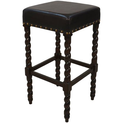 30" Black And Espresso Faux Leather And Fabric And Solid Wood Backless Bar Height Bar Chair