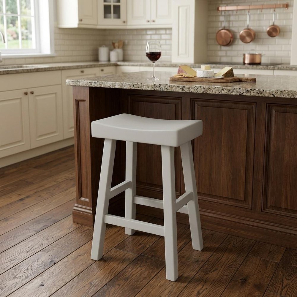 25" Antiqued White Solid Wood Backless Counter Height Bar Chair