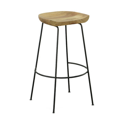 Set of Two 31" Natural And Black Solid Wood And Steel Backless Bar Height Bar Chairs