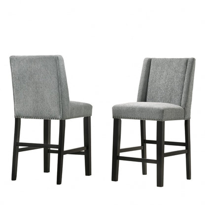 Set of Two 42" Charcoal And Espresso Fabric And Solid Wood Bar Chairs