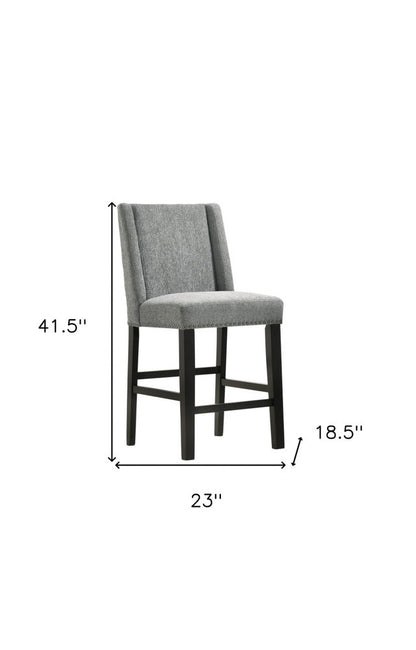 Set of Two 42" Charcoal And Espresso Fabric And Solid Wood Bar Chairs