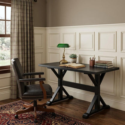 48" Black Solid Wood Trestle Writing Desk