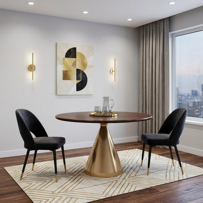48" Walnut And Rose Gold Solid Wood And Iron Pedestal Base Round Top Dining Table