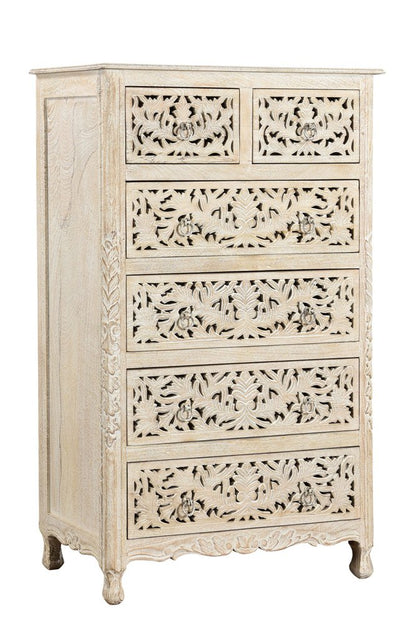 35" Gray Solid Wood Six Drawer Chest