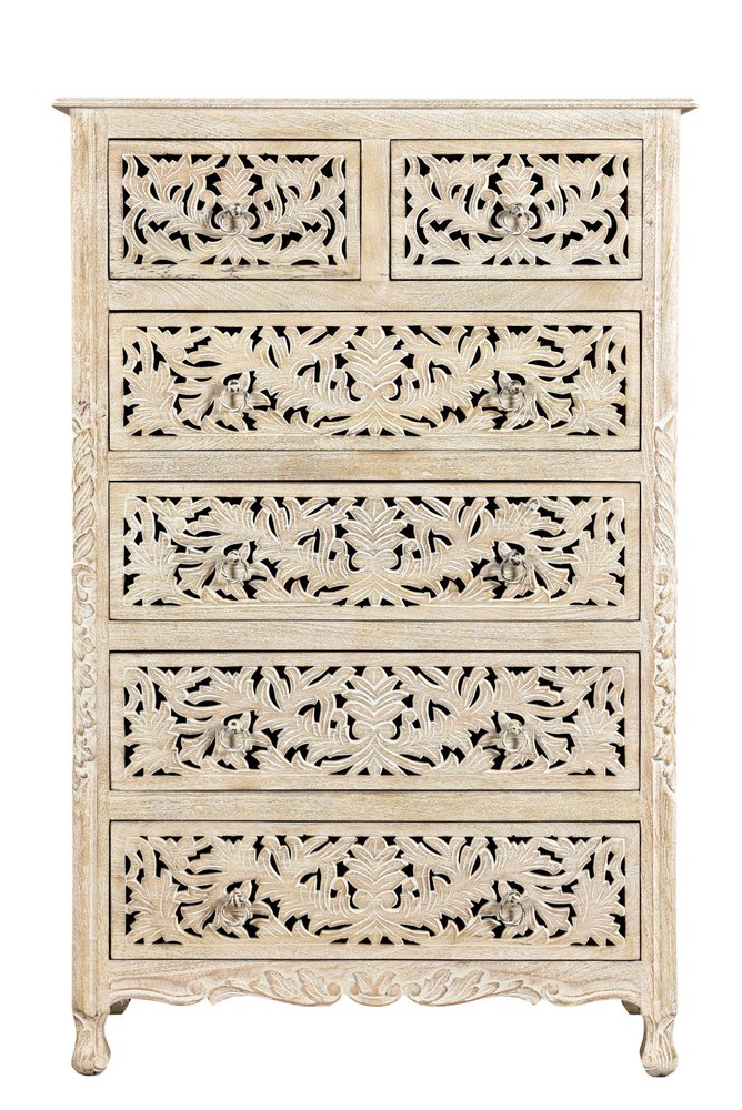 35" Gray Solid Wood Six Drawer Chest
