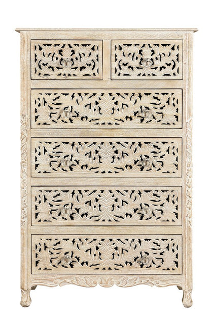35" Gray Solid Wood Six Drawer Chest