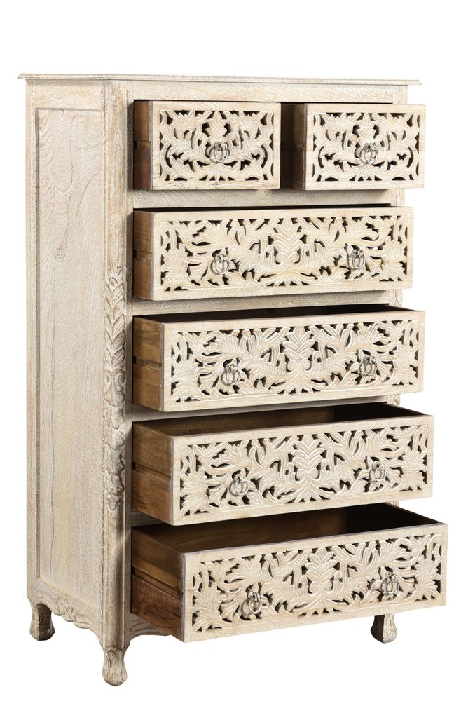 35" Gray Solid Wood Six Drawer Chest