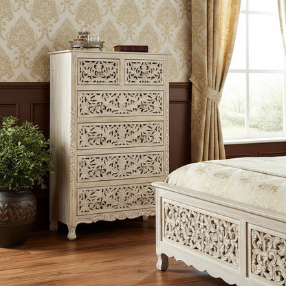 35" Gray Solid Wood Six Drawer Chest