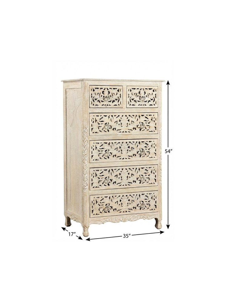 35" Gray Solid Wood Six Drawer Chest