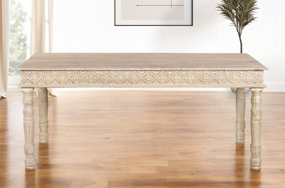 72" White Solid Wood Dining Table