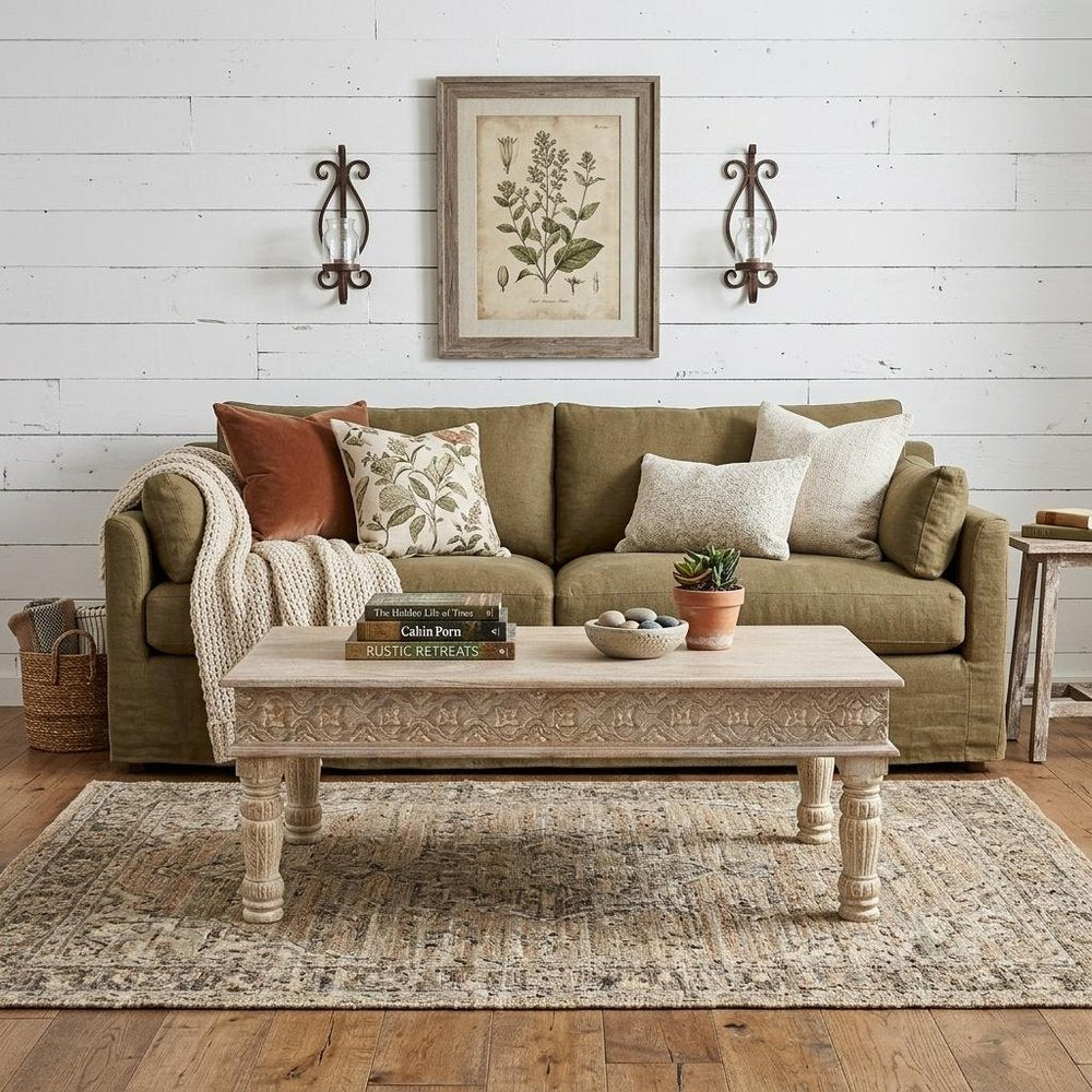Set Of Two Natural Solid Wood Distressed Coffee Table