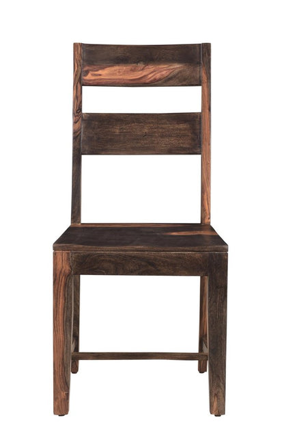Set of Two Dark Brown Solid Wood Ladder Back Dining Side Chairs