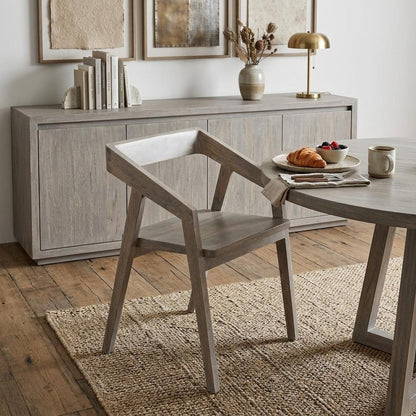 White Solid Wood Open Back Dining Arm Chair