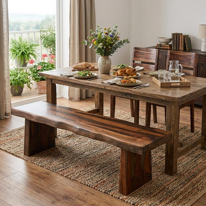 68" Dark Brown Solid Wood Dining Bench