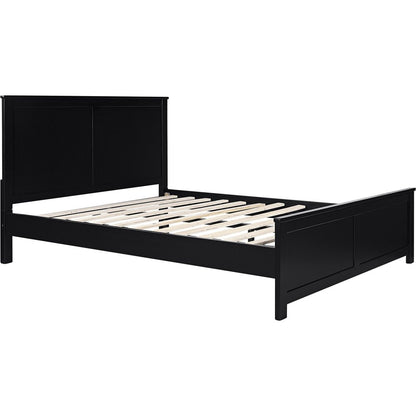 Black Solid Wood Queen Bed Frame With Drawers