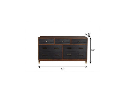 37" Brown And Black Solid Wood Three Drawer Dresser