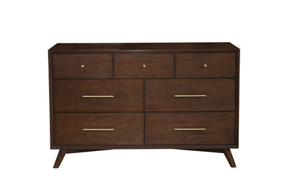 60" Walnut Solid Wood Seven Drawer Double Dresser