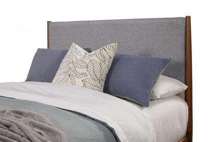 Brown and Gray Solid Wood And Linen Queen Bed Frame