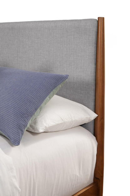 Brown and Gray Solid Wood And Linen California King Bed Frame