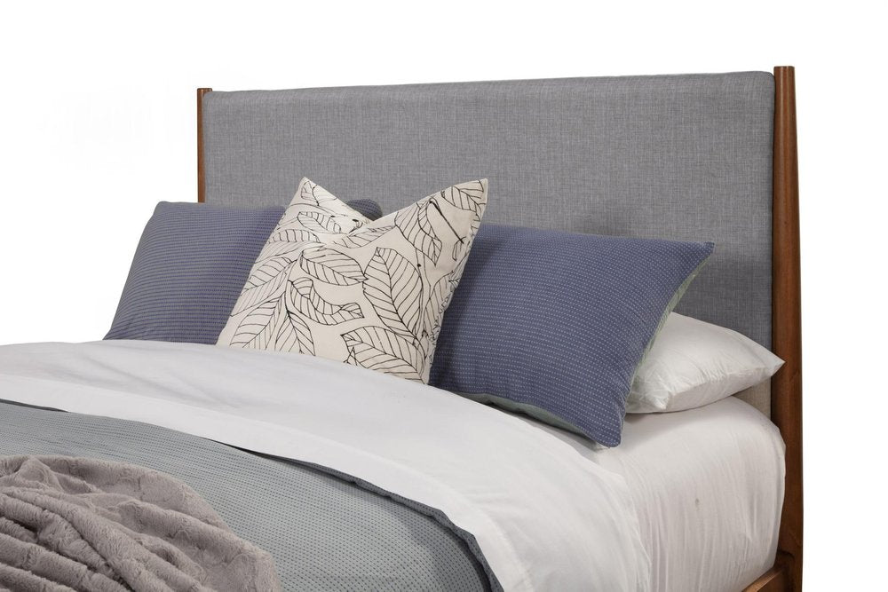Brown and Gray Solid Wood And Linen King Bed Frame