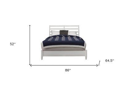 White Slat Back Solid Wood Queen Bed Frame